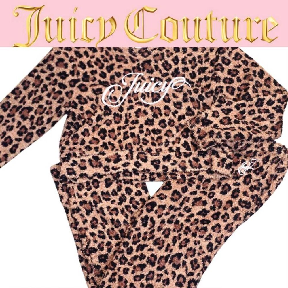Juicy Couture Logo Leopard Print L/S Top & Pant‎ Loungewear Set